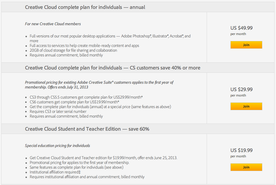 Adobe CC pricing